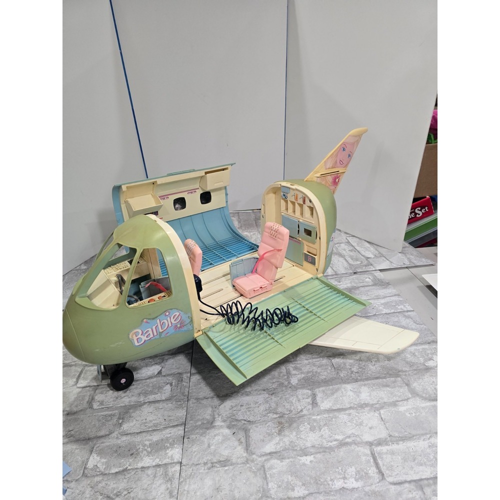 Vintage Mattel Barbie Doll Blue Jumbo Jet Airplane Plane 1999 Sounds Work VIDEO